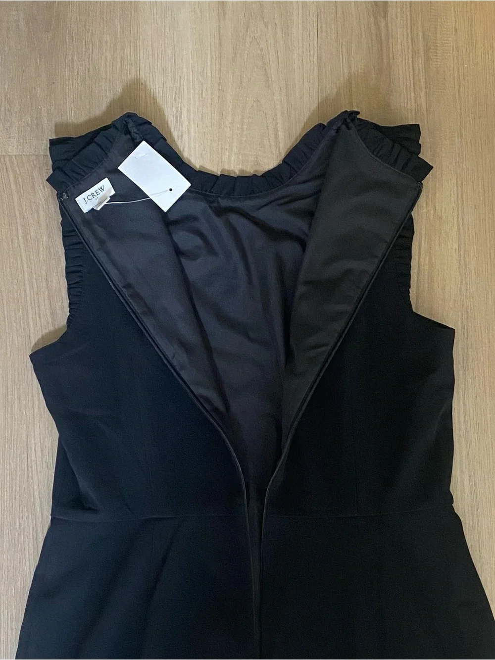 J. Crew Black Sleeveless Ruffle Trim Fitted Waist Cocktail Office A-Line Dress 6